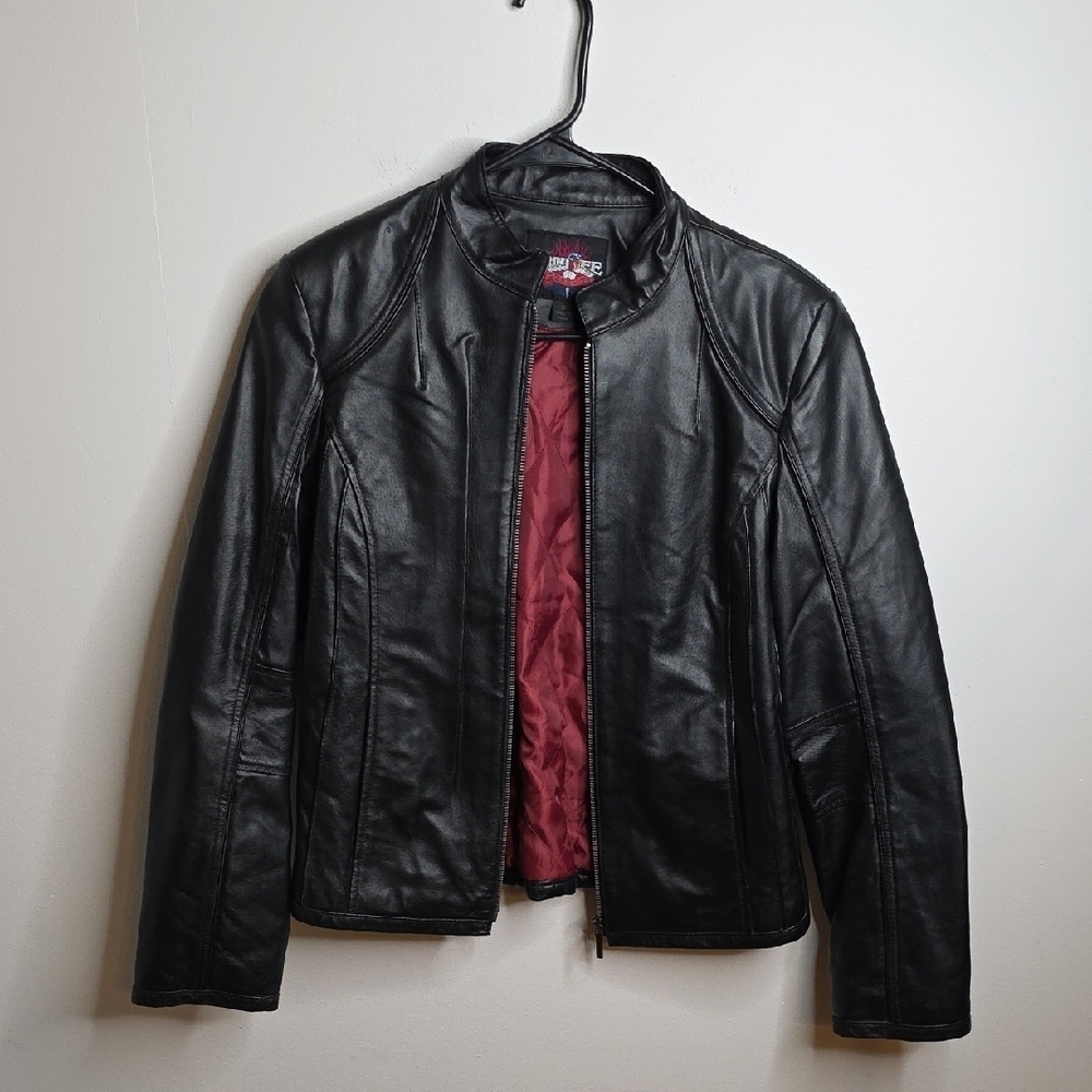 Women's Black Leather TROY LEE DESIGNS Motorcycle Jacket Sz MEDIUM